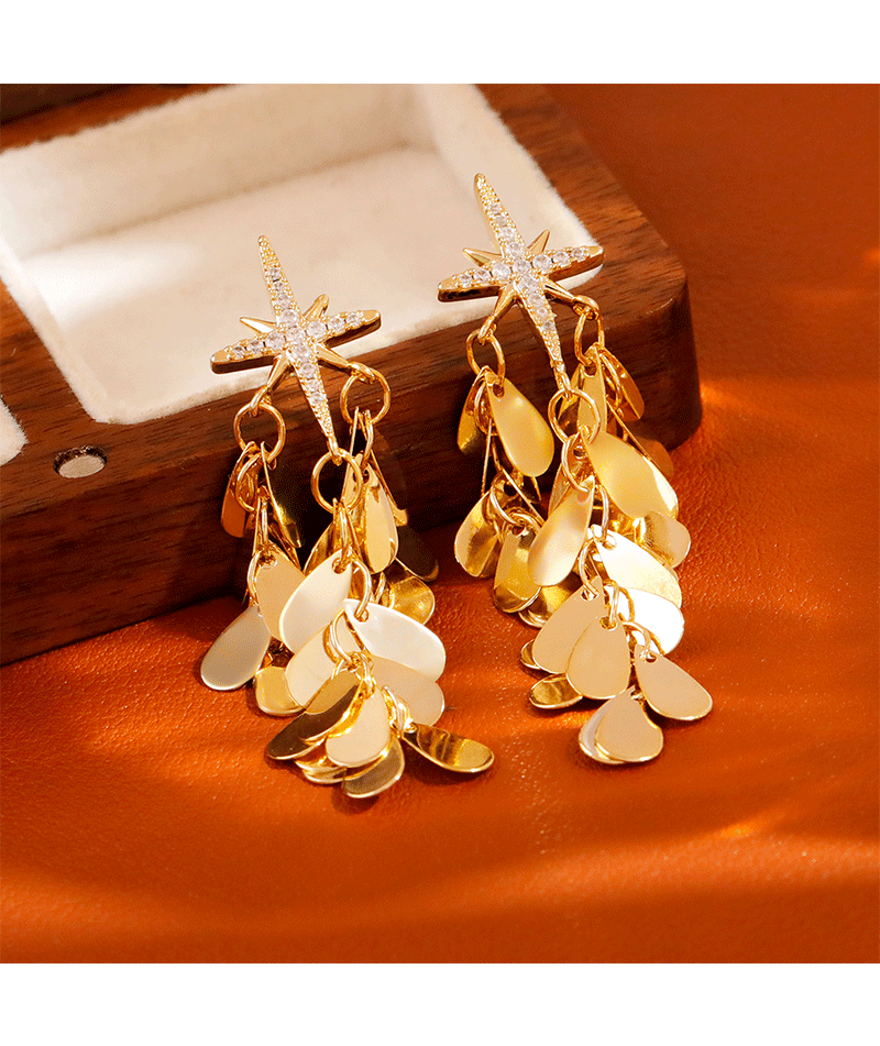 Fashionable Personality High-End Sparkling Star Zircon Octagonal Earrings Luxury Tassel Trendy Women's Jewelry Accessories