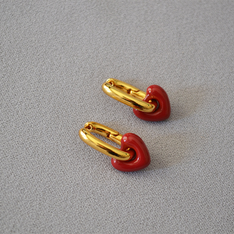 Korean Fashion Retro Red Thick Fat Small Love Handmade Enamel Glaze Personality Niche Temperament U-word Earrings Earrings