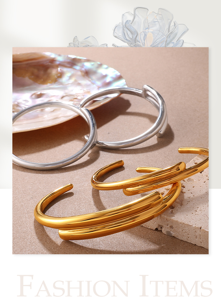 Fashionable Spliced Open Hand Bracelet Stainless Steel Plated 18K Gold Versatile High-End Design Small Niche Design Jewelry