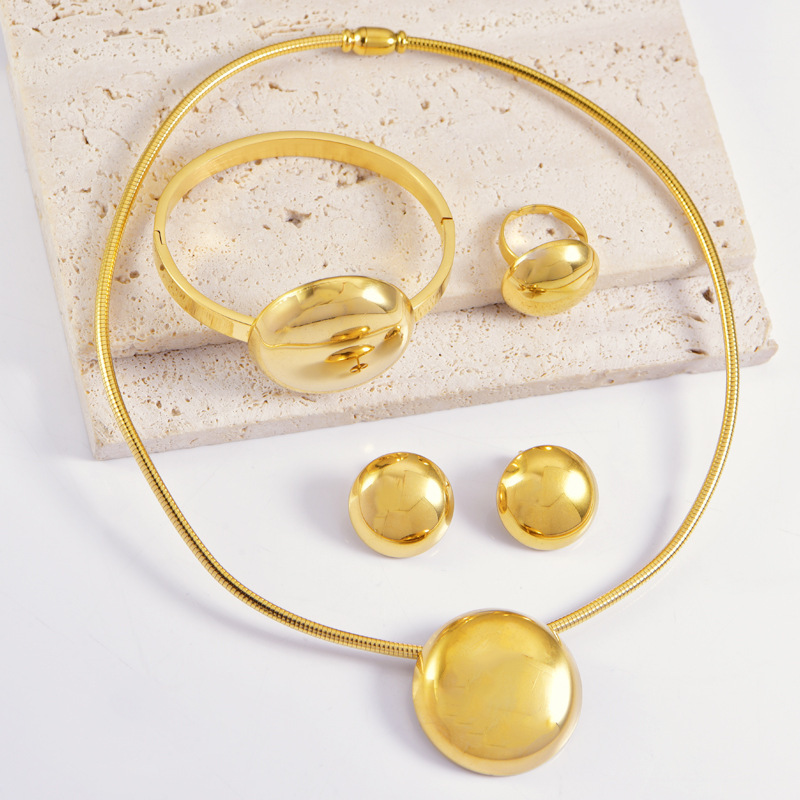 304 Stainless Steel Round Electroplated 18K Real Gold Plated Classic Style Waterproof Non Tarnish Round Jewelry Set