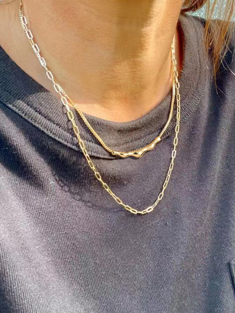 Women's 18K Gold Double Layer Stacked Necklace Set Gift Box Gold Geometric Square Buckle Chain + Micro Pave Diamond Chain French Light Luxury Style Niche Design Choker Exquisite Versatile Accessories