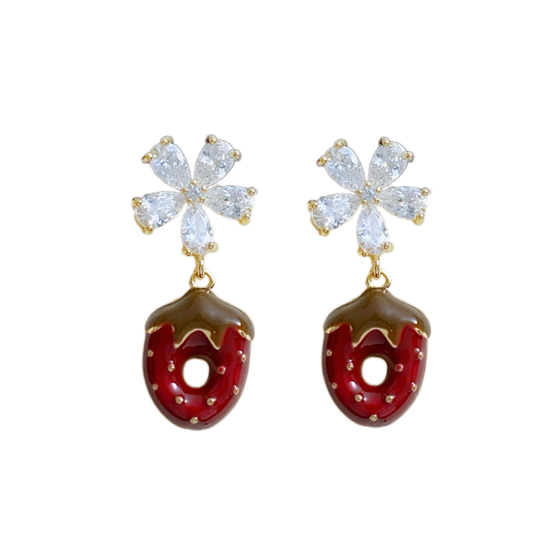 Elegant Zircon Strawberry Shaped Drop Earrings Women's S925 Silver Needle Sweet Cute High-End Feeling Ear Jewelry