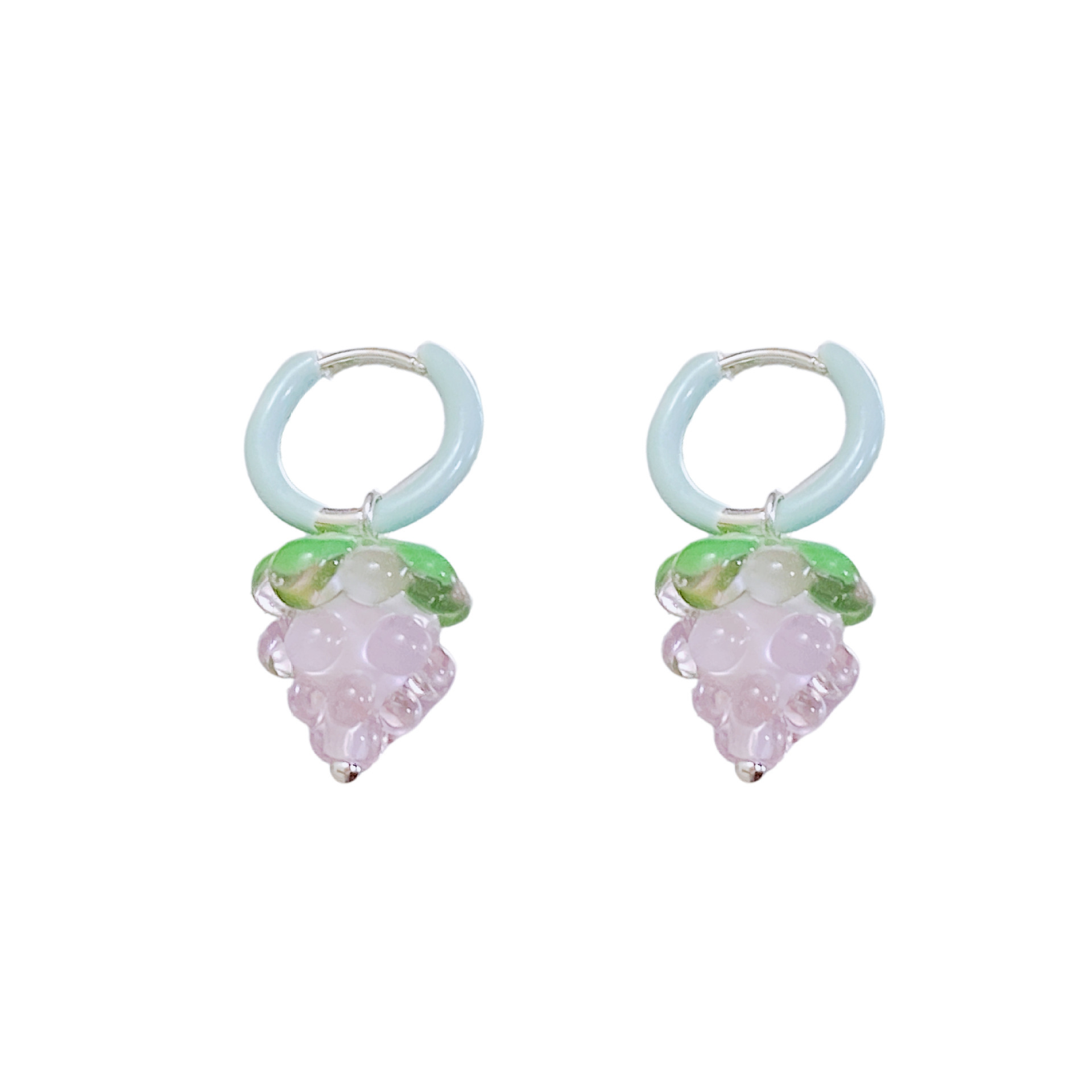Elegant Sweet Grape Murano Glass Earrings For Women Two-Way Wear Design Fashionable Geometric Fruit Pattern Copper Jewelry
