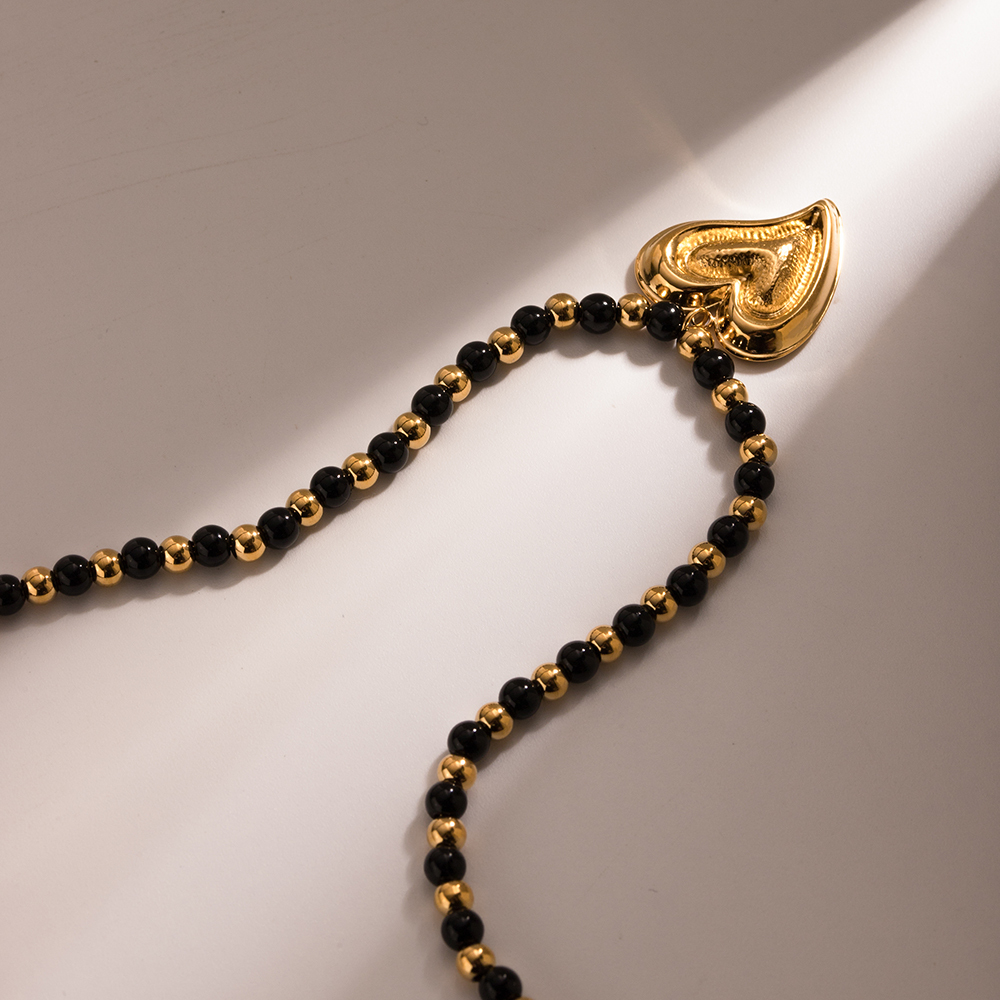 Wholesale Jewelry Classic Style Commute Heart Shape Stainless Steel Beaded Plating Pendant Necklace