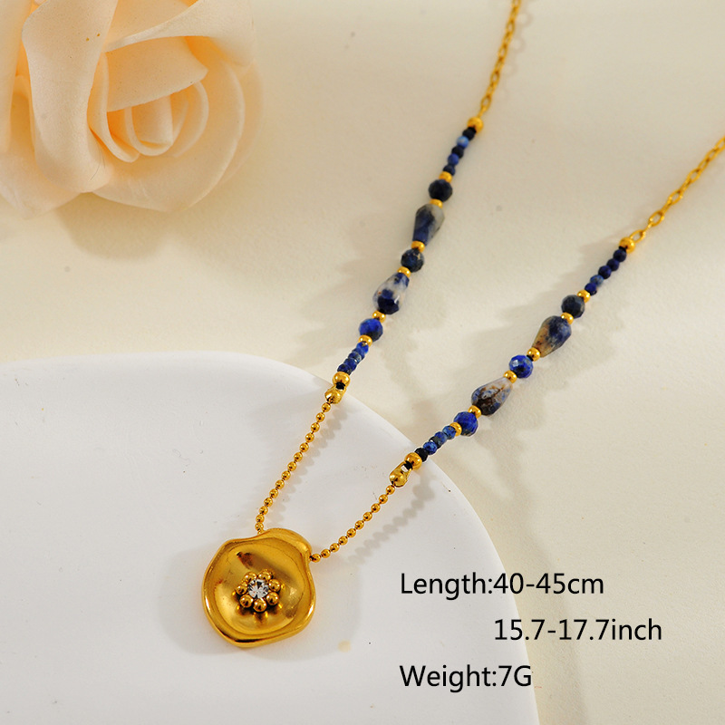 Natural Lapis Lazuli Beaded Necklace New Chinese Style High-end Sweater Chain Vintage Amethyst Autumn Winter Natural Gemstone Accessories For Women