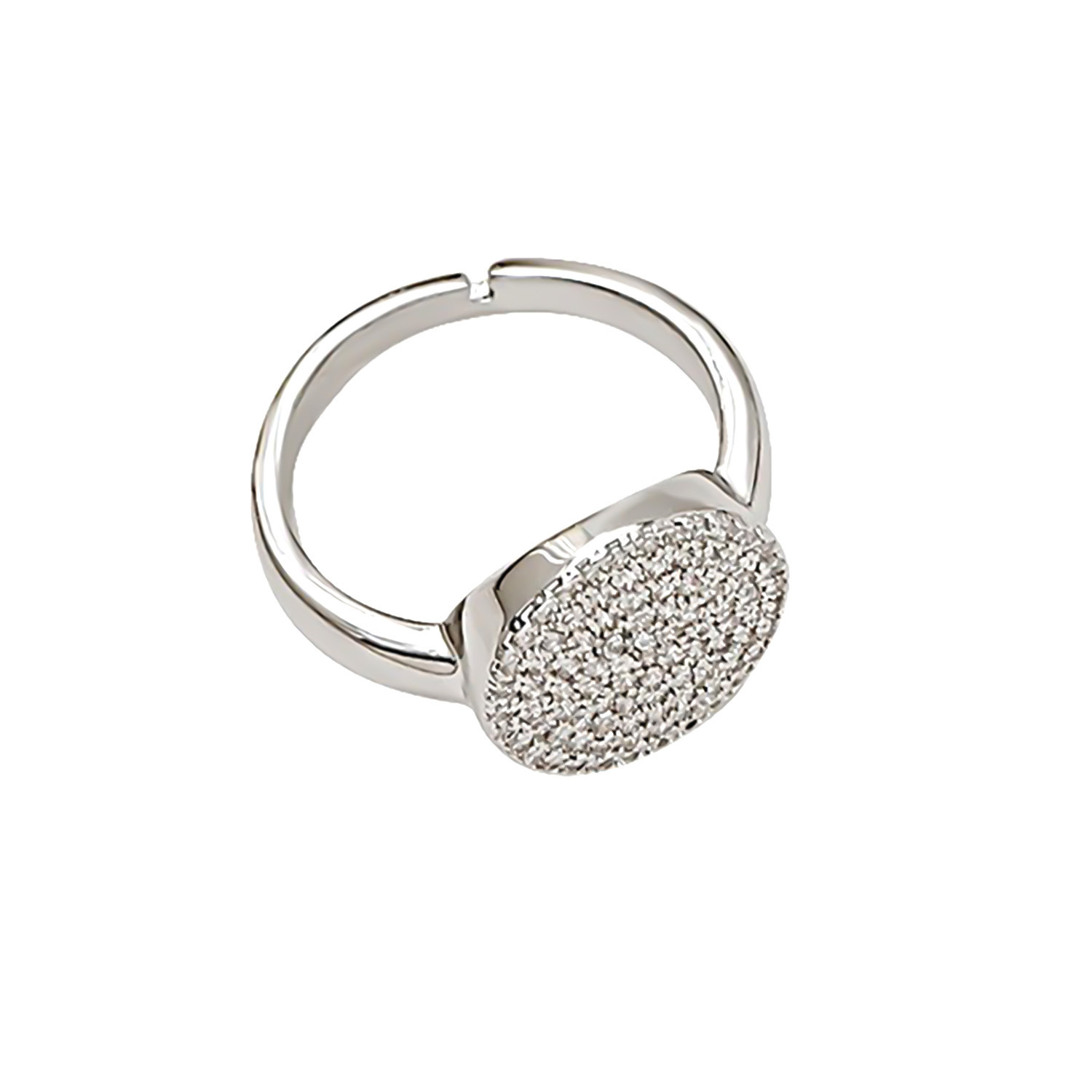 Elegant Silver Ladies Zircon Ring  Fashion Full Face Micro Paved Adjustable Open Hand Ring Simple Style