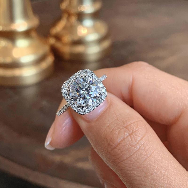 Moissanite 925 Sterling Silver Rings Bag Square Long-Lasting Plated White Gold Plated Rings