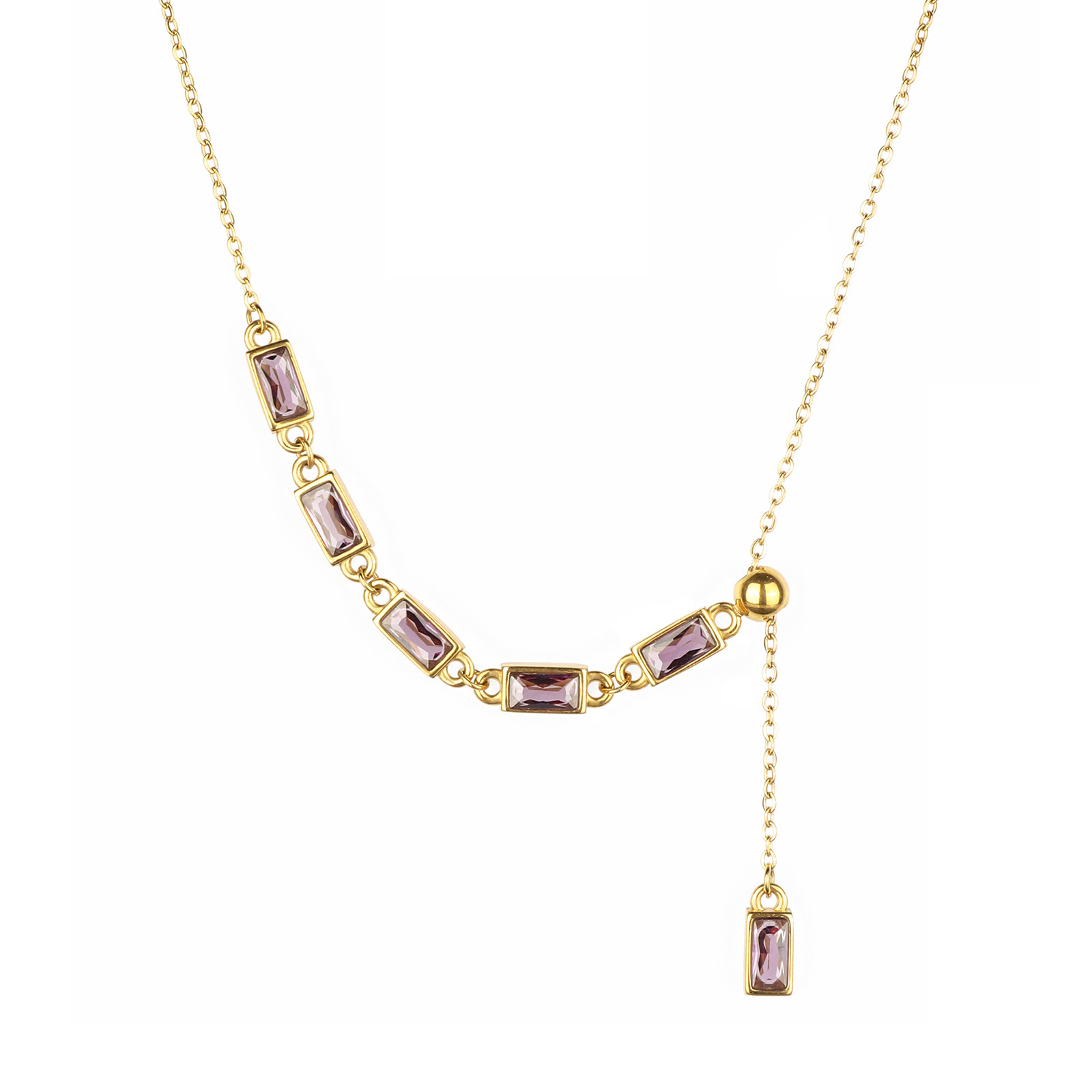 Justop Vintage European Crystal Inlaid Personality Ins High-end Necklace Pendant 18K Gold Plated Jewelry Accessories Stainless Steel Material
