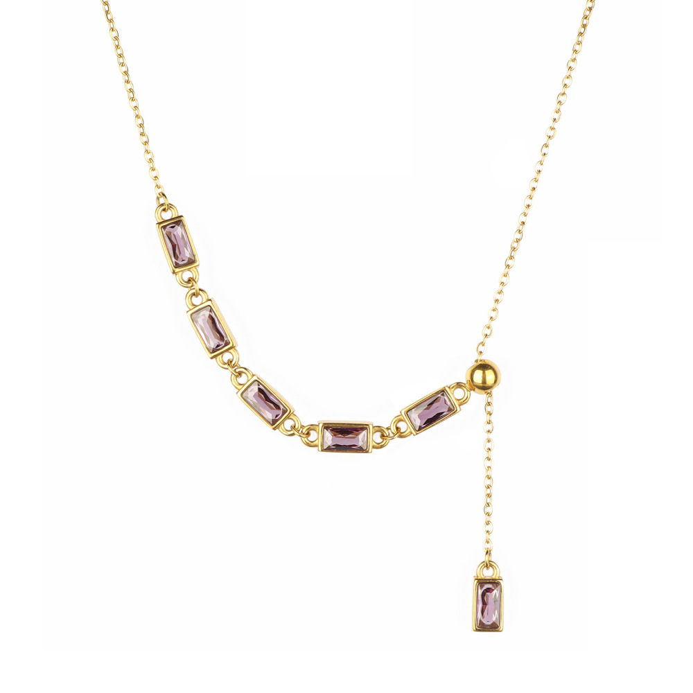 Justop Vintage European Crystal Inlaid Personality Ins High-end Necklace Pendant 18K Gold Plated Jewelry Accessories Stainless Steel Material