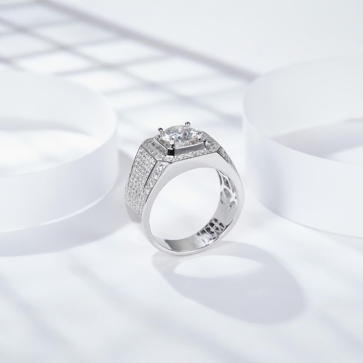 925 Sterling Silver Moissanite Geometric Rings GRA Certificate