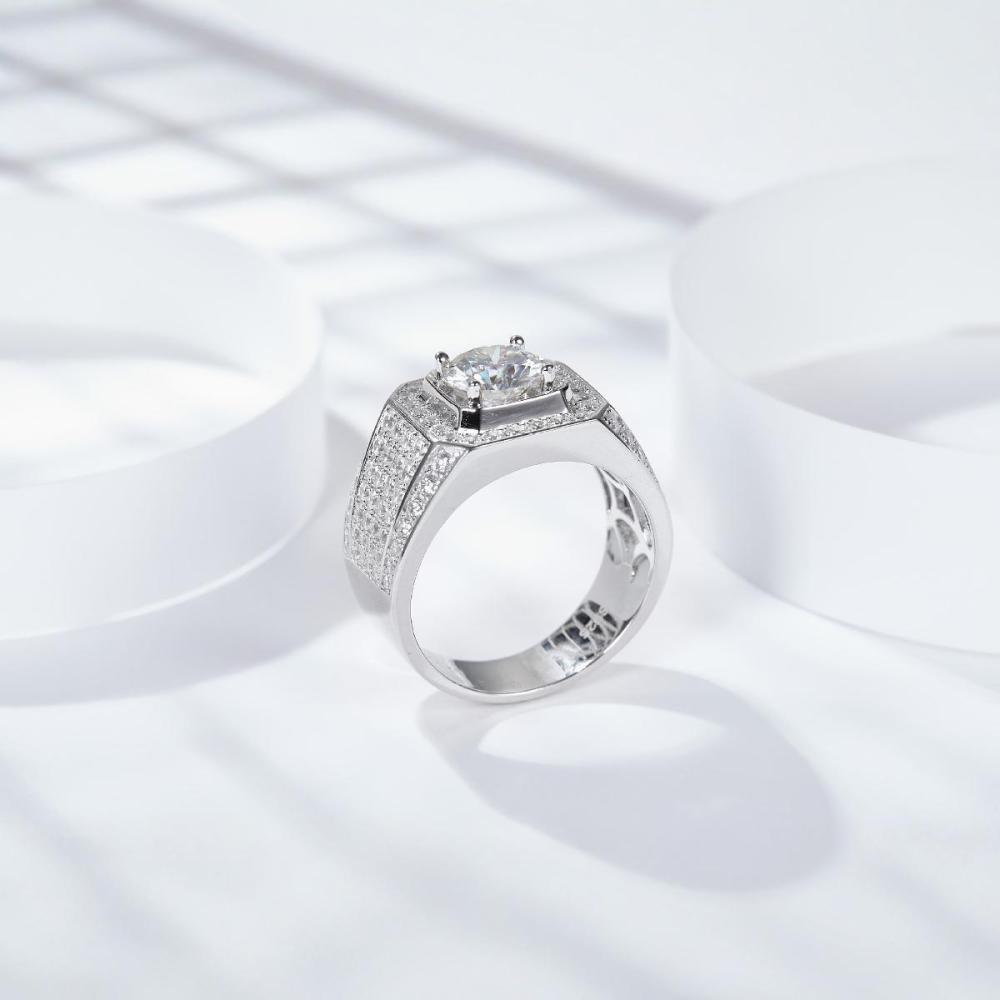 925 Sterling Silver Moissanite Geometric Rings GRA Certificate