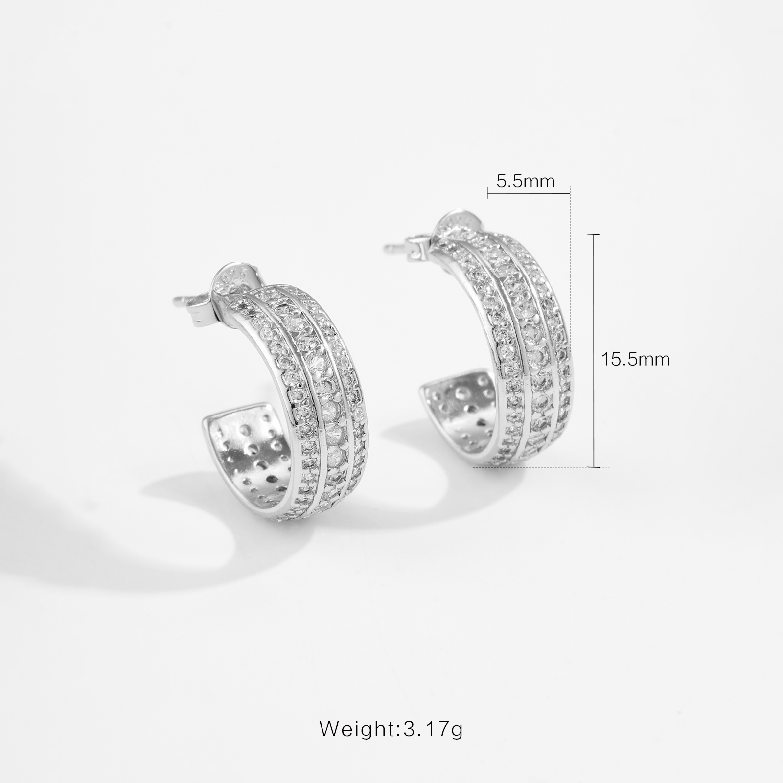 Classic Versatile Zircon Embedded C-Shaped Earrings Elegant Daily Fashion Jewelry For Women Commuting Copper Material