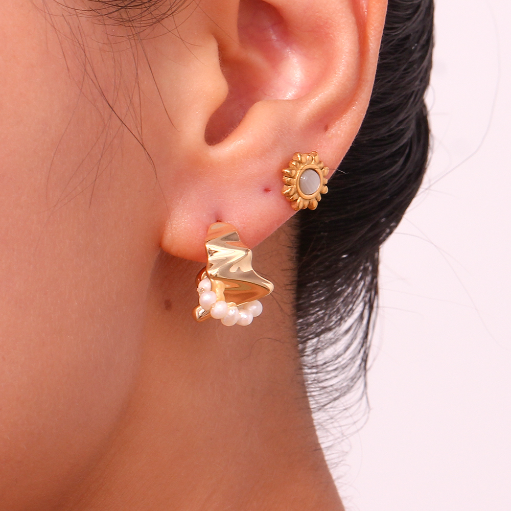 304 Stainless Steel Irregular PVD Coated Stone-Free 18K Gold Plated Real Gold Plated 18K Gold Vintage Style Simple Style Classic Style Waterproof Non Tarnish Plating White Gold Ear Studs