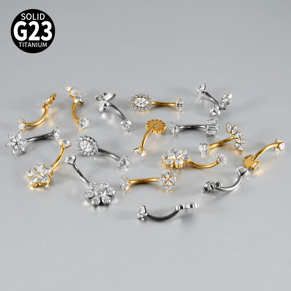 Titanium Navel Piercing Belly Button Ring Moon Zircon Heart Shaped Flower Butterfly Pendant Body Piercing Jewelry Accessories