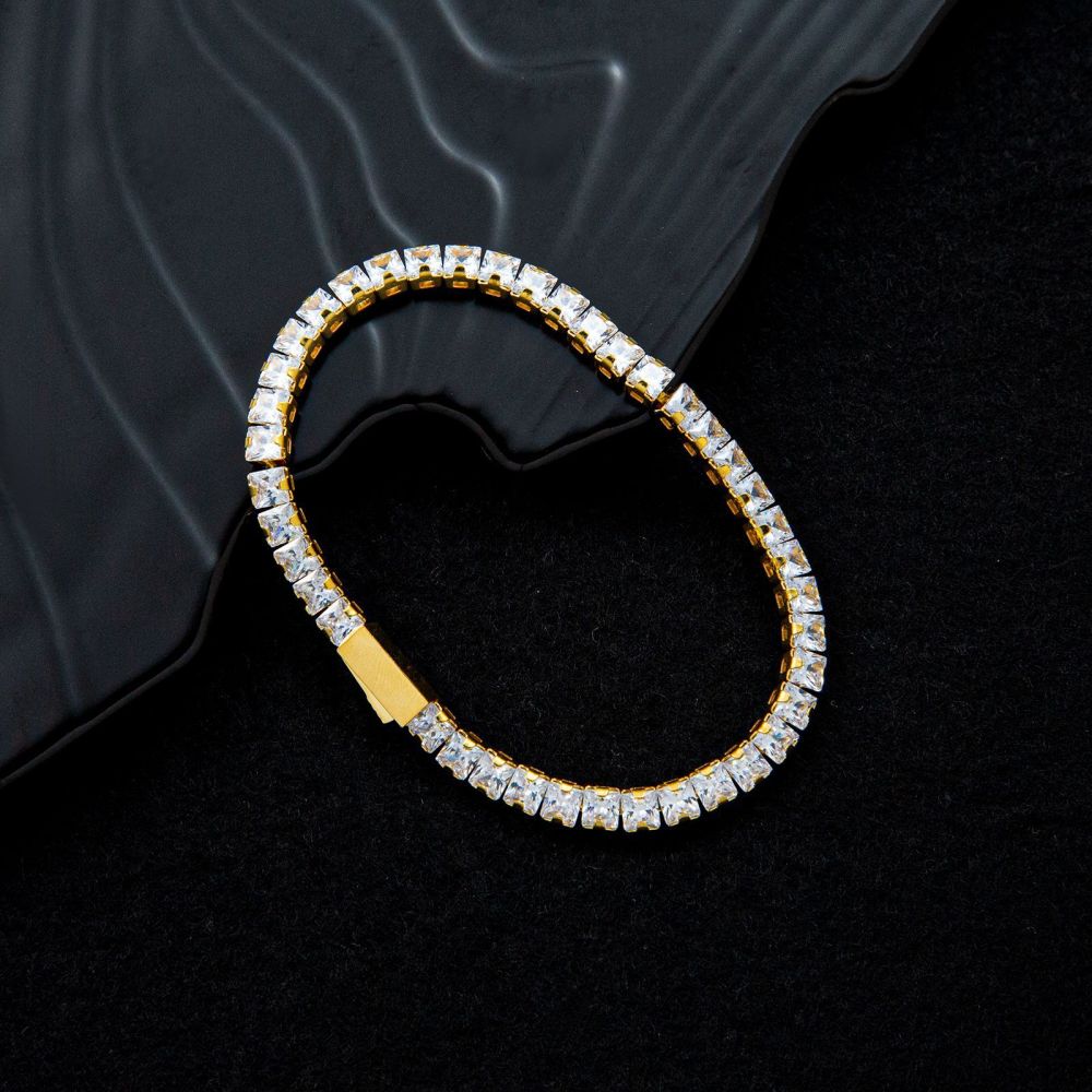 Fashion Stainless Steel Square Zircon Tennis Chain Bracelet Unisex Fashion Accessories Geometric Pattern Personalized Design