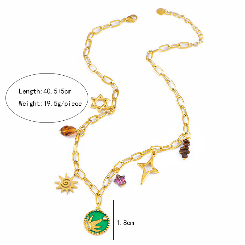 304 Stainless Steel Star PVD Coated 18K Real Gold Plated Vacation Classic Style Waterproof Non Tarnish Plating Paperclip Chain Pendant Necklace