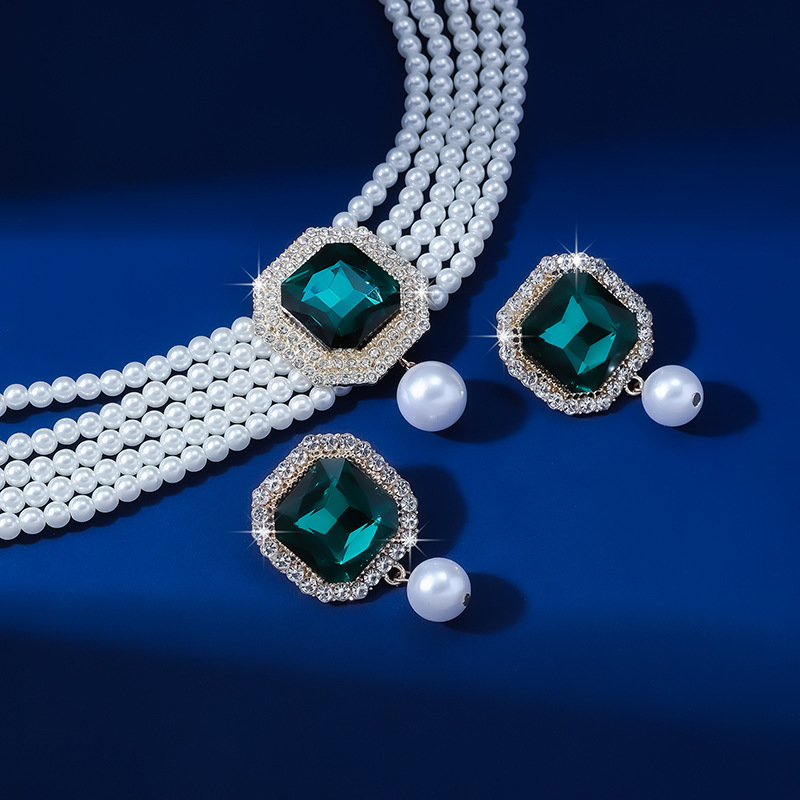 1 Set Glam Luxurious Lady Geometric Heart Shape Artificial Crystal Imitation Pearl Copper Inlay Artificial Crystal Women's Beaded Chain Jewelry Set