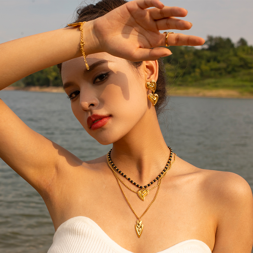 Wholesale Jewelry Classic Style Commute Heart Shape Stainless Steel Beaded Plating Pendant Necklace
