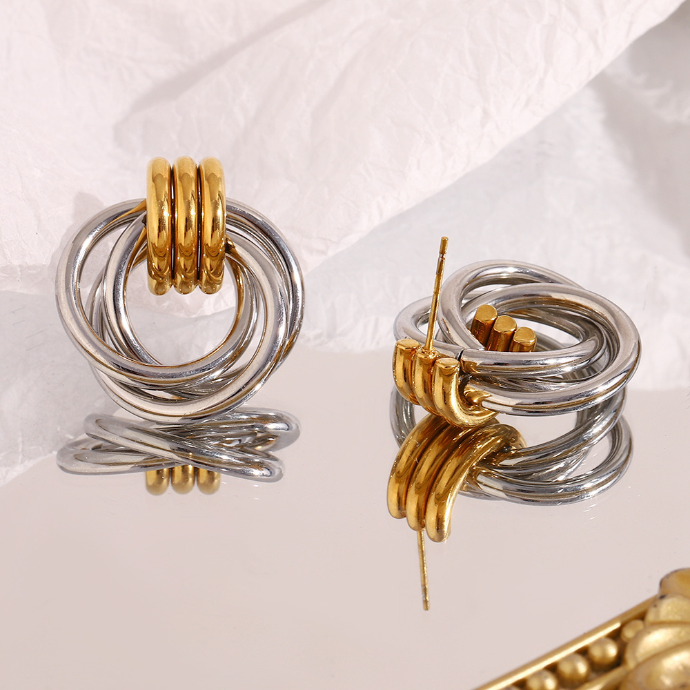 PVD Coated Real Gold Plated Geometric 304 Stainless Steel Modern Style Sweet Waterproof Non Tarnish Ear Studs