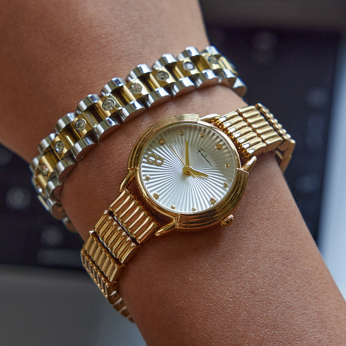 304 Stainless Steel Geometric PVD Coated Real Gold Plated Classic Style Waterproof Non Tarnish Surgical Steel Watch Chain Snap Button Bracelets