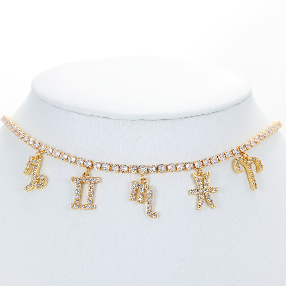 Pendant Necklace Simple Diamond Zircon 12 Constellation Clavicle Chain