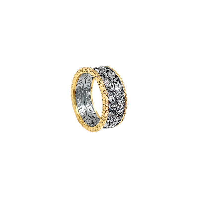 New Chinese Style Tang Pattern Grass Ring Women's Luxury Sensation Diamond Embedded Index Finger Ring French Vintage Band