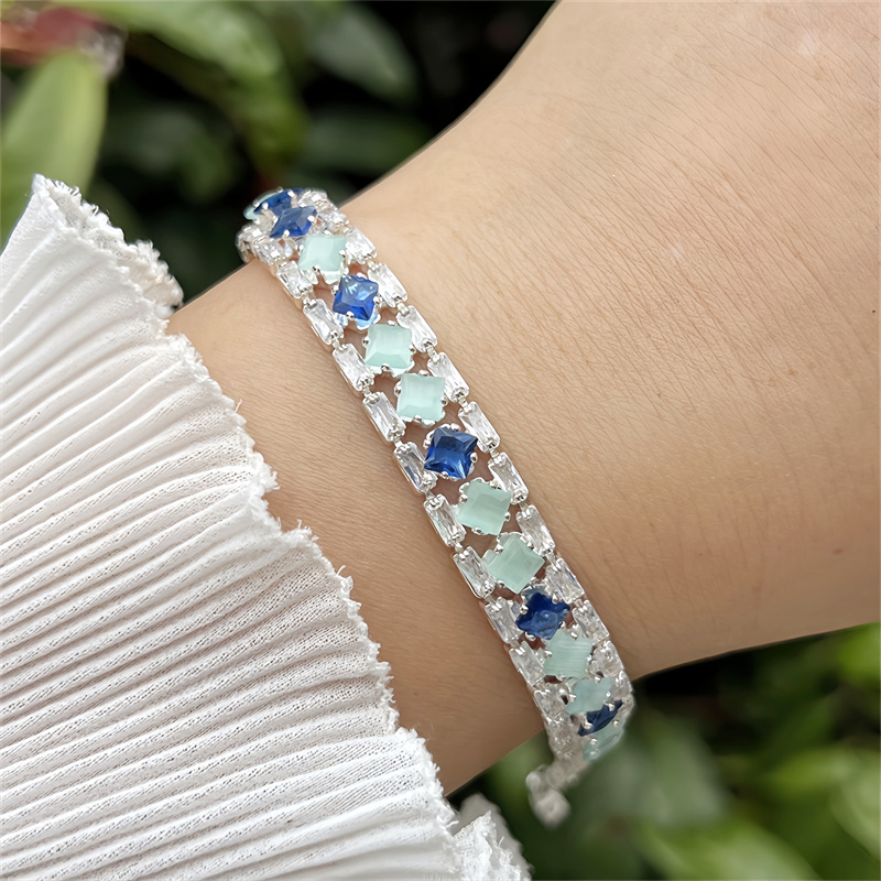 Classic Elegant Style Colorful Zircon Bracelet Fashion High-end Copper Plated 18K Gold Versatile Daily Wear Flower Vacuum Plating (Furnace)