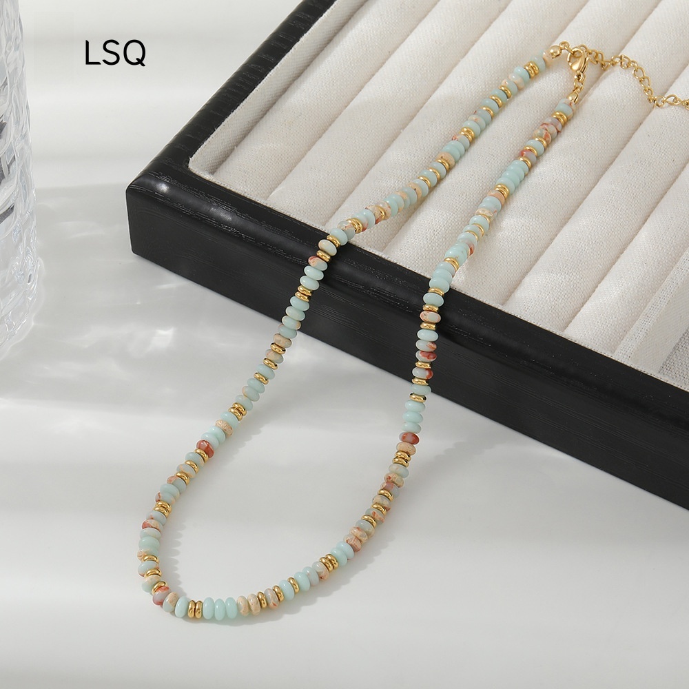Summer New Style Women's Dopaamine Natural Stone Beaded Necklace Elegant Geometric Pattern Abacus Beads Jewelry Accessories