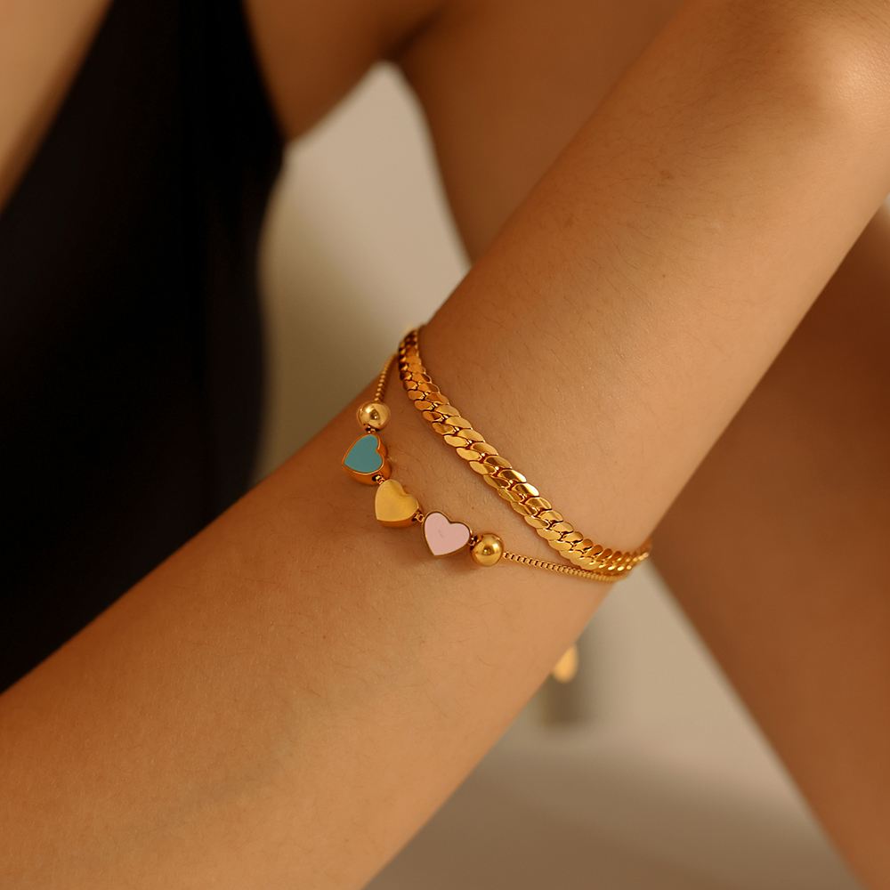 304 Stainless Steel Heart Shape PVD Coated Real Gold Plated Retro Vacation Waterproof Non Tarnish Enamel Bracelets Necklace