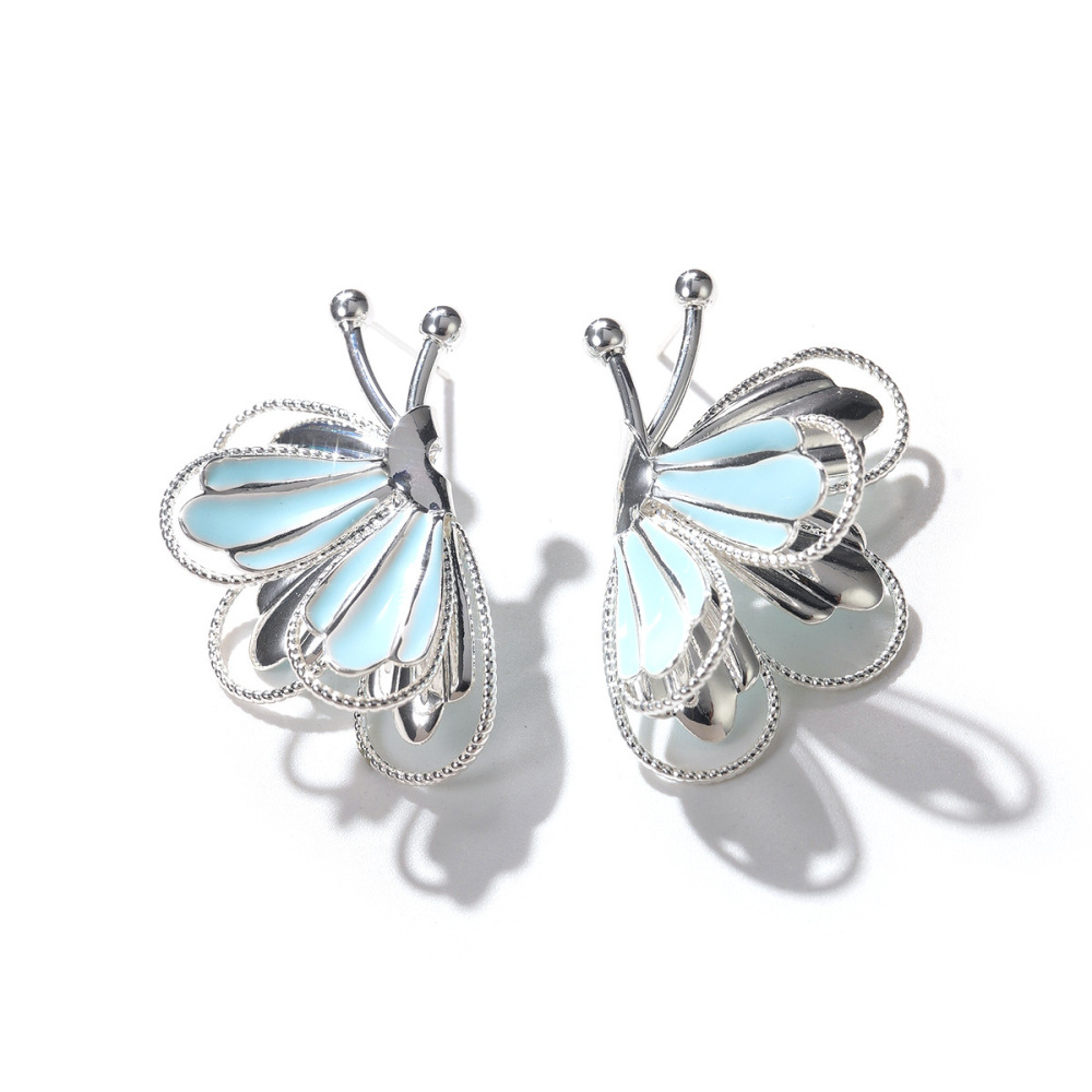 Healing Butterfly Copper Silver Needle Oil Drop Earrings Simple Style Heart-shaped Women's Vintage Fashion Earrings Accessories