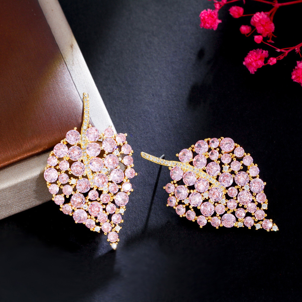1 Pair Romantic Classic Style Leaf Plating Inlay Copper Zircon Rhodium Plated Silver Plated Ear Studs