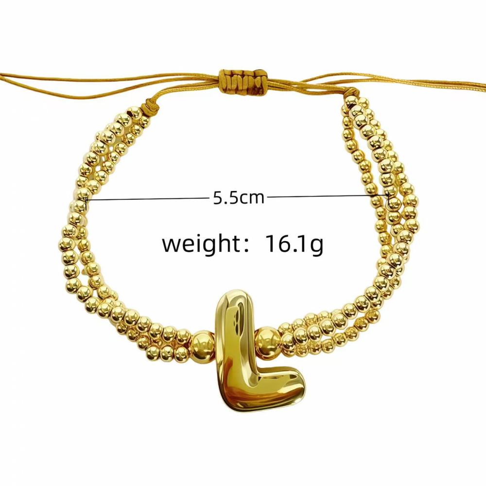 18K Gold Plated Copper English Letter Accessories Handmade Woven Beaded Adjustable Bracelet For Women Universal Electroplated Pure Rope Unisex