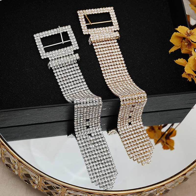 Wide Rhinestone Crystal Bracelet Wedding Dress Accessories Geometric Gold-Plated 925 Sterling Silver 925 Earrings Suitable For Women