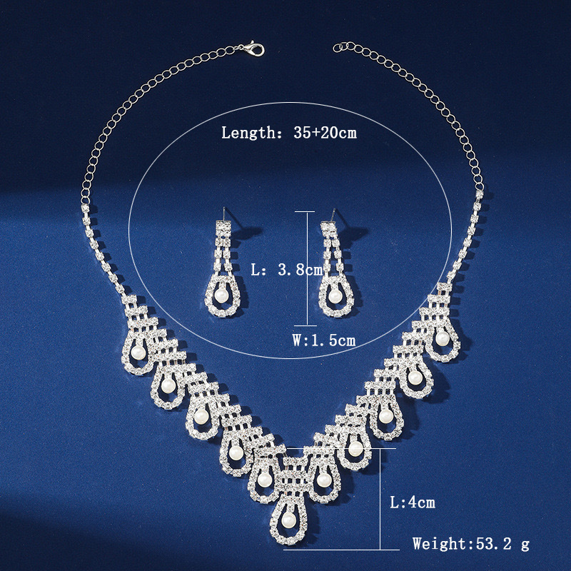 Pearl Rhinestone Necklace Earrings Set Wedding Party Dress Zinc Alloy Jewelry Accessories For Women