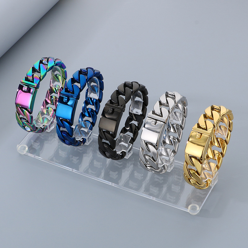 Polished Titanium Steel Bracelet Cuban Chain Necklace Men's High Quality Vacuum Electroplating Jewelry Accessories