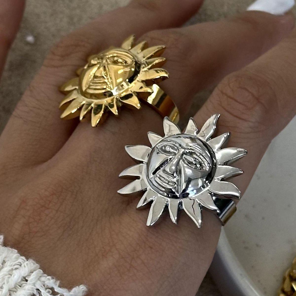 304 Stainless Steel Geometric PVD Coated 18K Real Gold Plated Simple Style Classic Style Open Rings