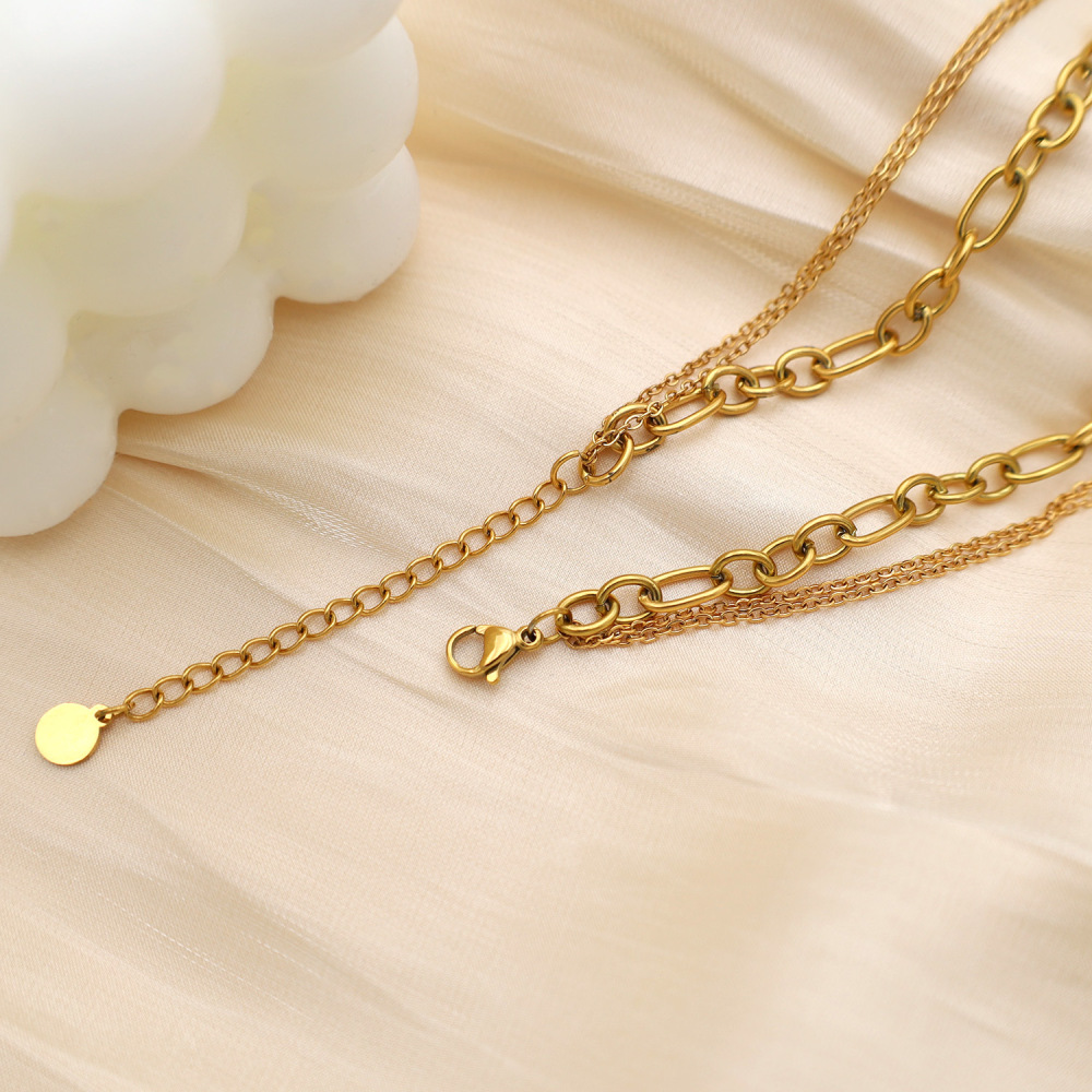 304 Stainless Steel Titanium Gold Black Sunflower Pendant Necklace Three-Layer Bead Collarbone Chain Jewelry Women's Accessories