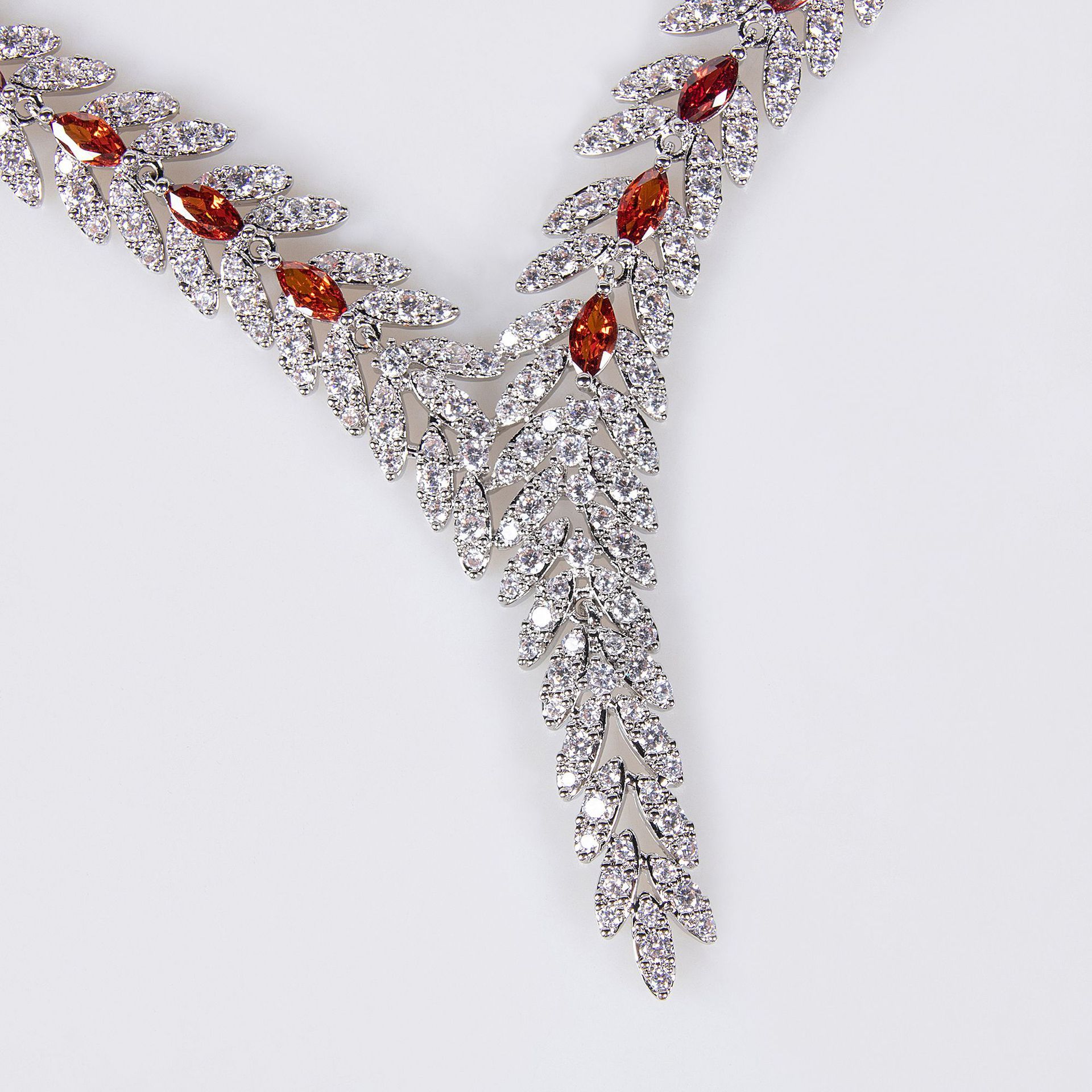 Elegant Bride Zircon Jewelry Set Platinum Plated Earrings Necklace Women's Hip Hop Style Luxury Floral Pattern Copper Craft