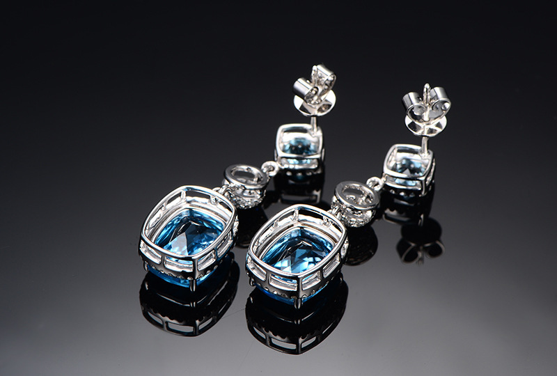 Fashion Long Simulation Aquamarine Earrings Ruby Copper Earrings