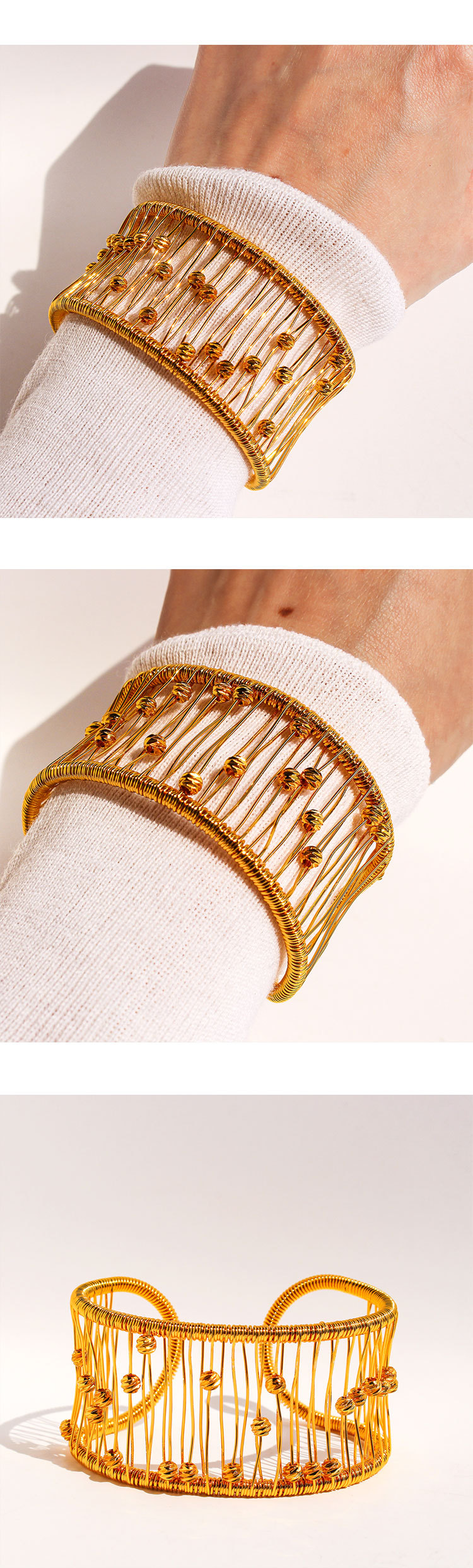 Retro Classic Style Semicircle Brass 24K Gold Plated Bangle In Bulk
