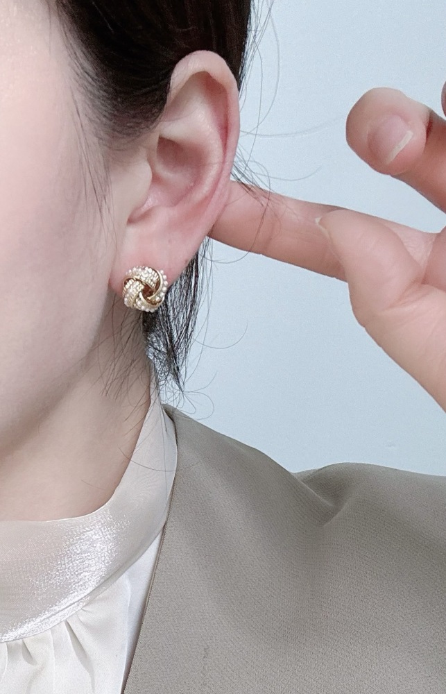 S925 Silver Needle Pearl Earrings Golden Wrap Women's Fashion Jewelry Geometric Pattern Hoops Electroplated Copper Accessories