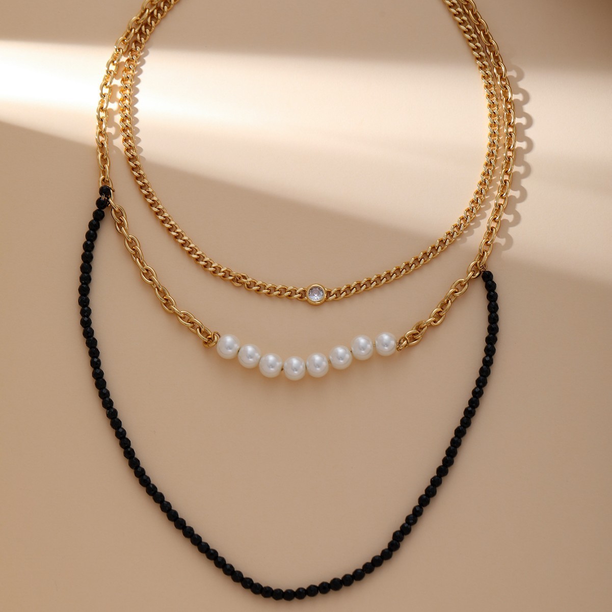 Personalized Design Crystal Imitation Pearl Stitching Titanium Steel Geometric Pattern Women's Necklace Jewelry Accessories