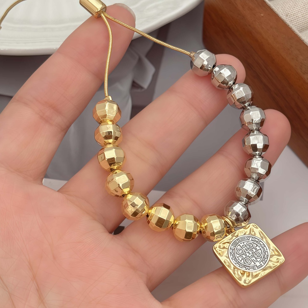 Two-tone Faceted Laser Bead Pendant Double-sided Plated Two-tone Geometric Accessories Plated With 18K Real Gold Vintage Suitable For Men And Women