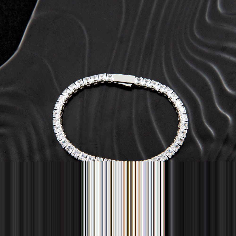 Fashion Stainless Steel Square Zircon Tennis Chain Bracelet Unisex Fashion Accessories Geometric Pattern Personalized Design