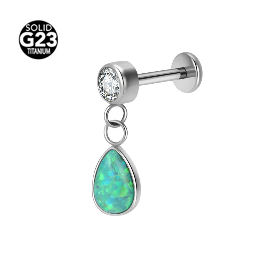 Titanium Alloy G23 Water Drop Shape Opal Pendant Earrings Internal Thread Body Piercing Jewelry Unisex Water Drop Earrings Fashion Accessories