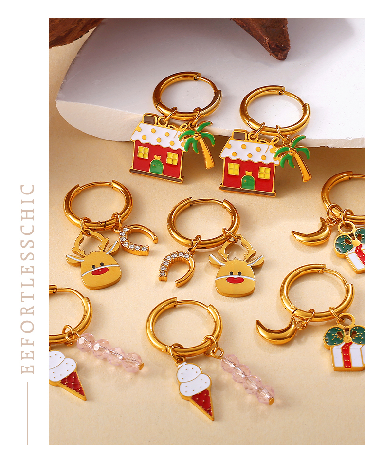 Christmas Tree Snowman Pendant Earrings Colorful Cartoon Versatile Oil Drop Christmas Element Fashion Jewelry Accessories