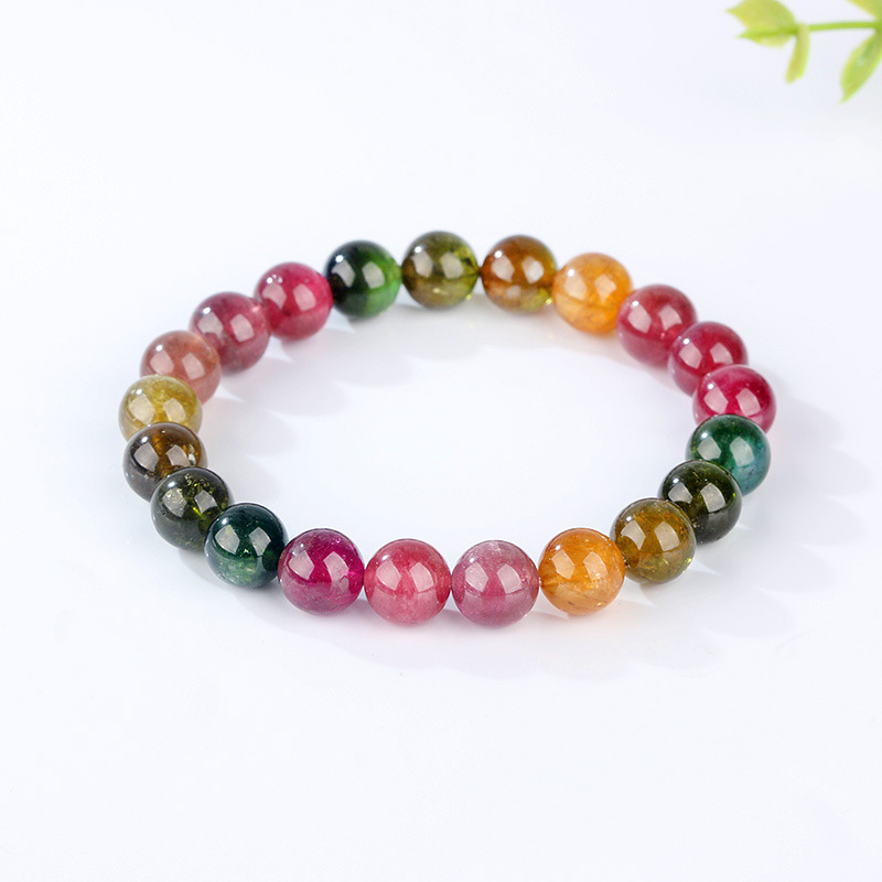 Natural Rainbow Tourmaline Bracelet Brazilian Old Mine Material Gradient Color Handmade Beads Jewelry Unisex Geometric Pattern