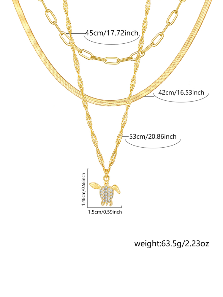 Women's Multi-layer Necklace Gift Set Gold Heart Pendant + Snake Bone Chain + Round Bead Chain French Light Luxury Style Versatile Necklace Niche Design Accessories