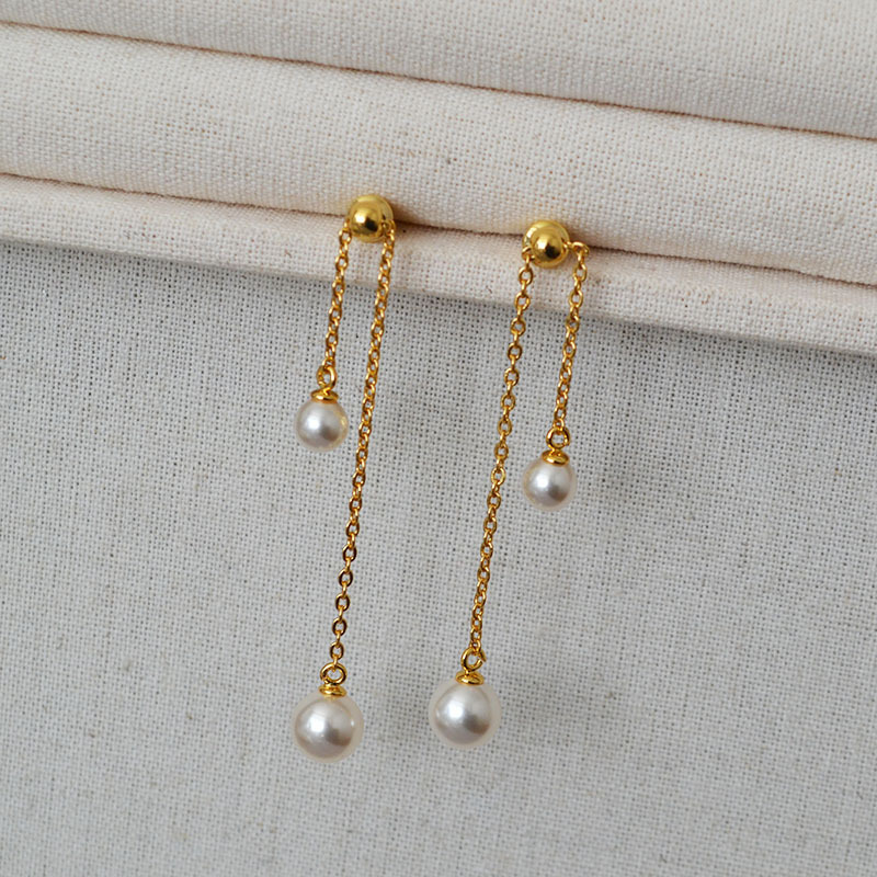 S925 Silver Needle Long Dynamic Pearl Earrings Fashionable Elegant Women's Geometric Patterned Luxury Style Jewelry Accessories
