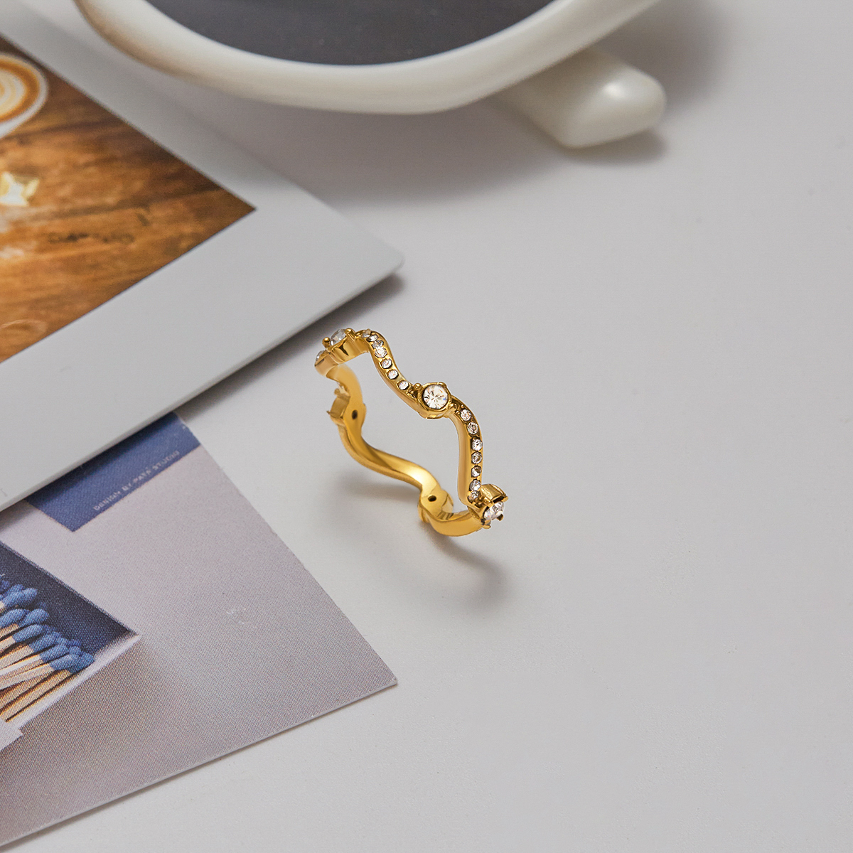 PVD Coated Real Gold Plated Waves 304 Stainless Steel Modern Style Simple Style Waterproof Non Tarnish Rings